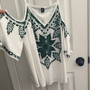 SHEIN White and Green Cold Shoulder Blouse